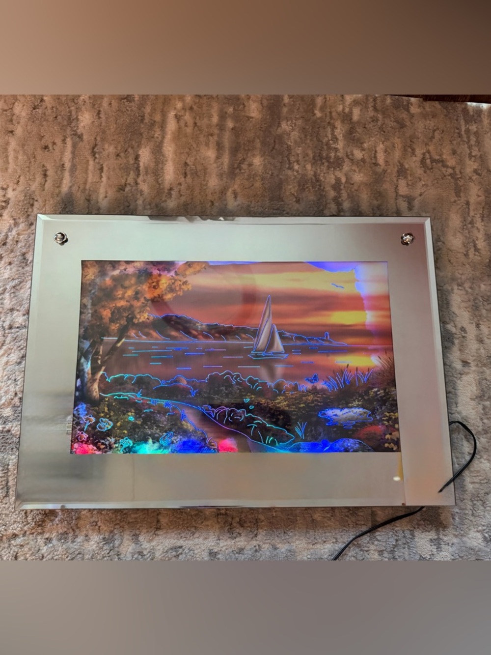 Vintage Glowing Art Moving Lights Mirrored Picture Frame 14” x 18.75”